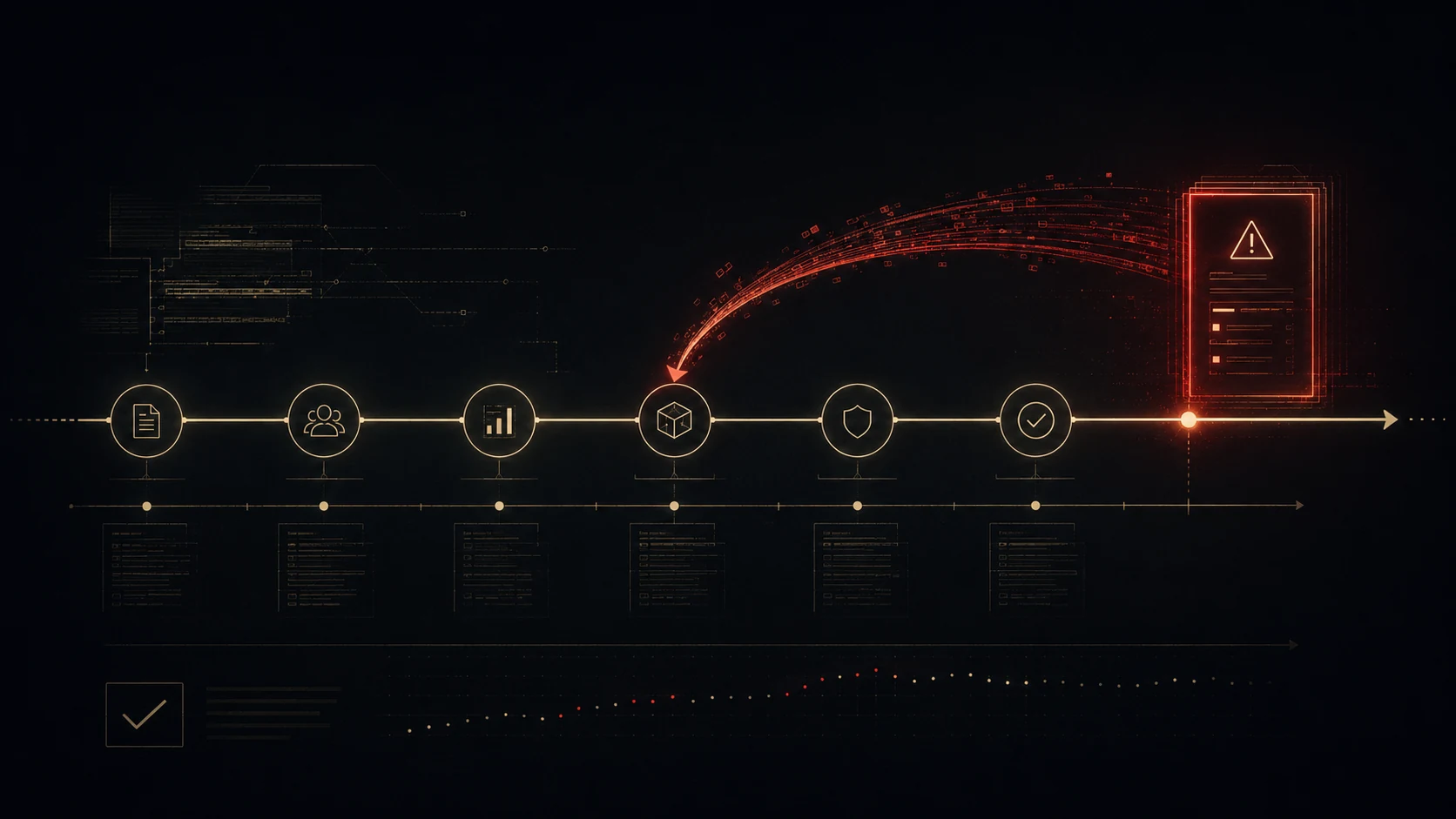 Actuarial audit timeline showing data, metrics, and human judgment chains for LLMs entering regulated finance